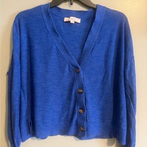 LOFT Women's Cropped Blue V neck button Lightweight Cardigan size medium